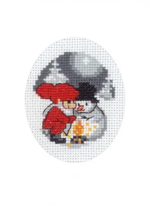 Permin Broderikit Julkort Snögubbe och Tomte 9x13cm