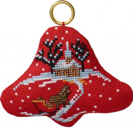 Permin Broderikit Släde/kyrka i klocka 9x8cm